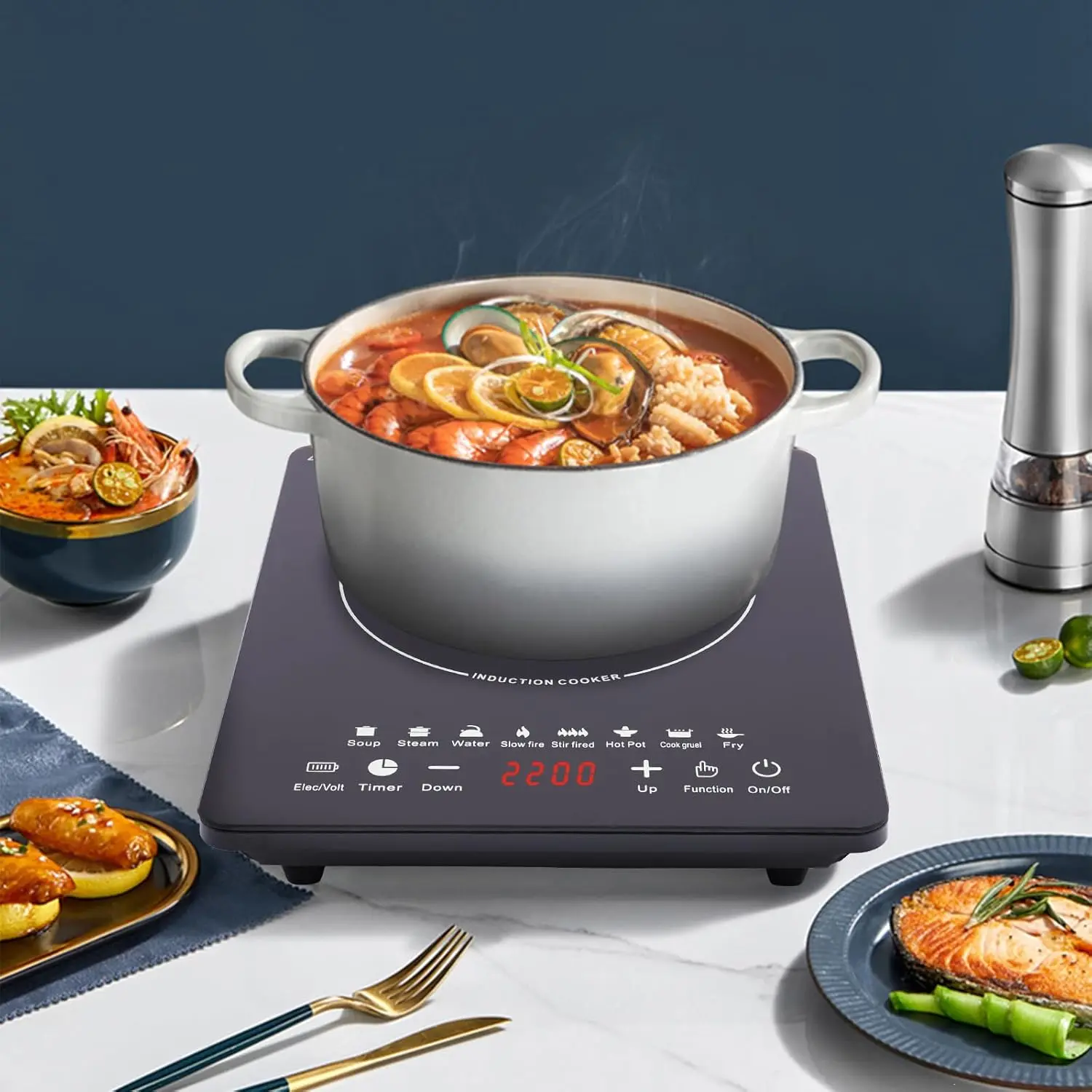 Portable Induction Cooktop - 750W Induction Stove, 110V Single Burner Modern Adjustable Kitchen Appliance with 8 Temp Levels, Timer, Auto Shutoff, Fast Heating, Energy Efficiency, 28×35×6cm/11.02×13.78×2.36in for Countertop Use in Dorm Rooms, Boats