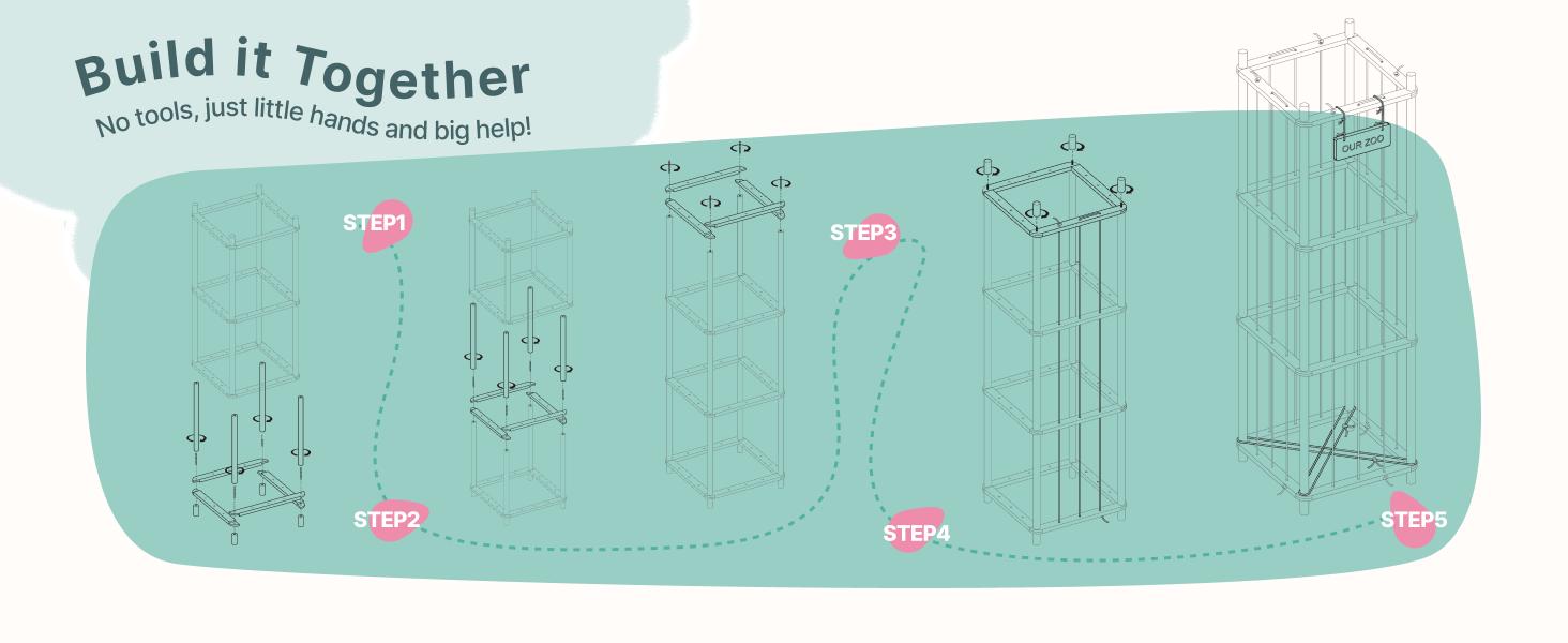 Stuffed Animal Zoo Storage Wooden Toy Organizer, Space Save Toy Holder Shelf for Toddler Rooms, Playrooms & Kids Bedrooms