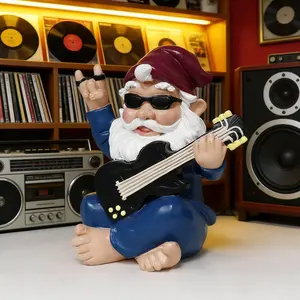 Rock Guitar Meditating Gnome Statue, Whimsical Music-Themed Gnome with Guitar, Indoor Holiday Decor for Valentine's Day, Easter, Valentine's Day Gift, Unique Home Decor