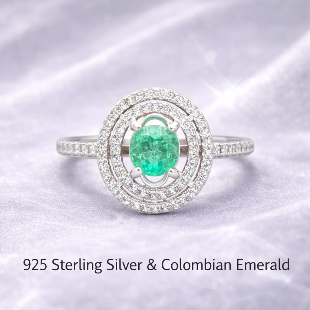 925 Sterling Silver Colombian Emerald Ring | Certified Natural Emerald | Size 6