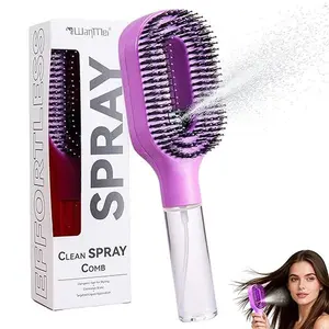 Hair Brush with Water Spray, 2-in-1 Detangling Tool for Frizz Control, Works on Wet & Dry Strands, Portable Mist Comb for Thick, Curly & Fine Textures
