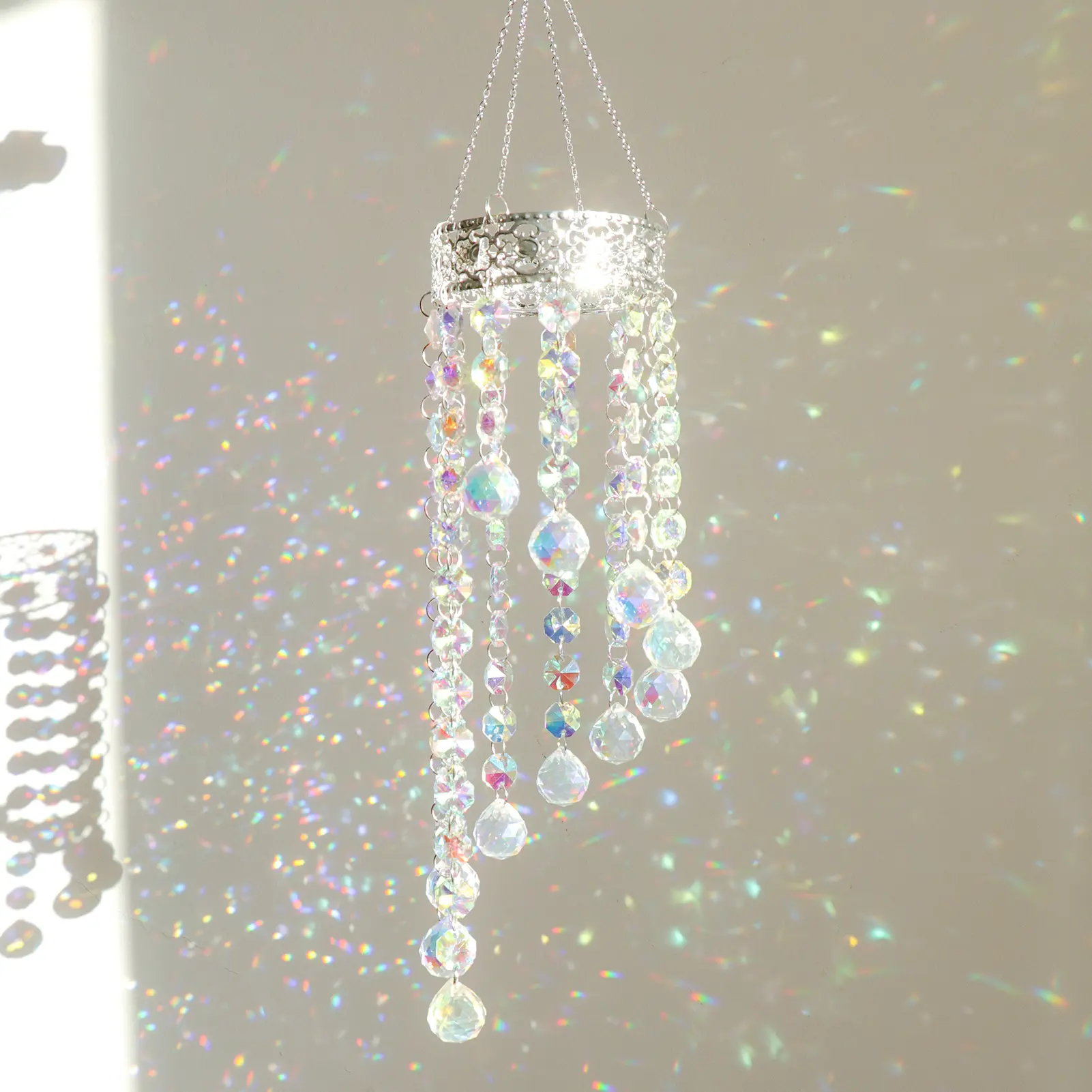 Crystal Sun Catcher, Crown Crystal Suncatcher Prism Wind Chime, Handmade Rainbow Maker Indoor Outdoor Decor for Window Bedroom Courtyard Garden, Bless Gift Windchimes Decoration