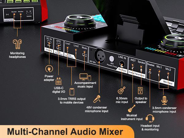Tenlamp G10-PK Pro Series Audio Mixer, Live Sound Card with XLR Microphone Connector, Professional Chipset, 48V Phantom Power Supply, One Touch Noise Reduction, One Touch Voice Change for Podcast,Recording,Vocal,Game Voice Tenlamp G10-PK Pro Series Audio Mixer, Live Sound Card with XLR Microphone Connector, Professional Chipset, 48V Phantom Power Supply, One Touch Noise Reduction, One Touch Voice Change for Podcast,Recording,Vocal,Game Voice