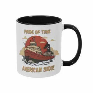 Pride of the American Side Ship Mug (11oz/15oz) Vintage Ocean Steamer Illustration Nautical Retro Aesthetic Durable Ceramic Dishwasher Safe Perfect for Office Home Coffee Bar Birthday Sailor Gift Maritime Decor Use