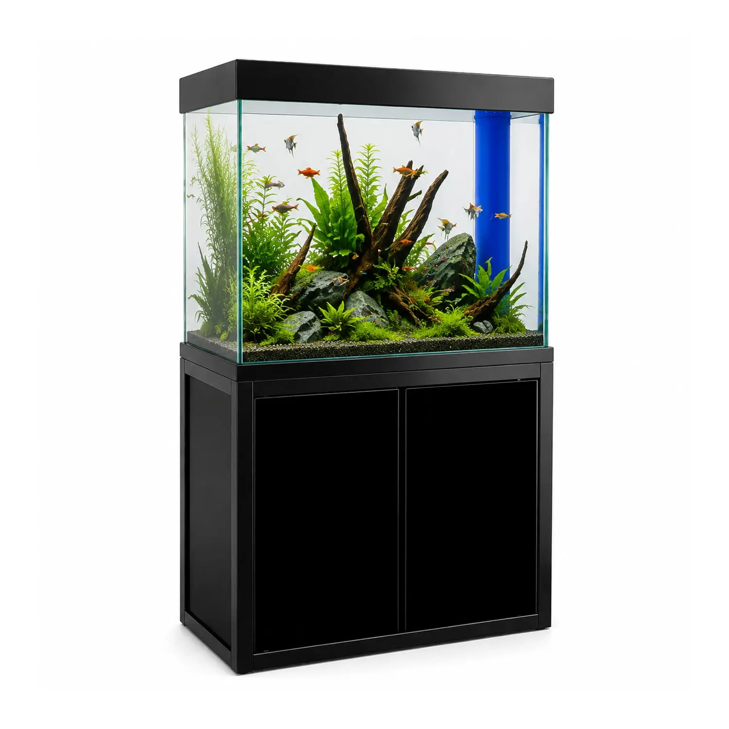 Aqua Dream 50 Gal Square Classic Fish Tank - Black Tempered Glass Large Indoor Enclosure with 25.6in Height, 31.5in Length, LED Lights, Power Supply, Aluminum Frame, Built-in Sump Filtration System for Ammania, 25.6 Inches Height