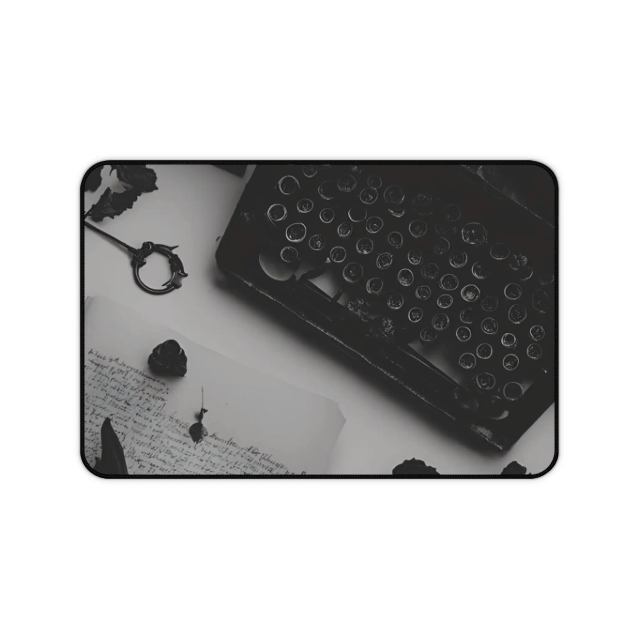 Vintage Typewriter Desk Mat, Office Decor for Writers, Black and White Workspace Accessory, Gift for Book Lovers, Home Office Essentials