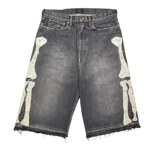 Kapital Bone Denim Shorts Washed Black White