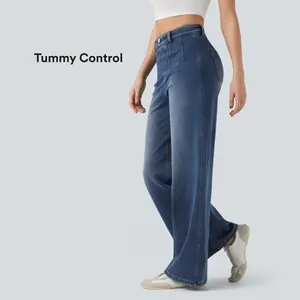 Halara Flex High Waisted Tummy Control Wide Leg Casual Jeans with Pockets#SpringStatement