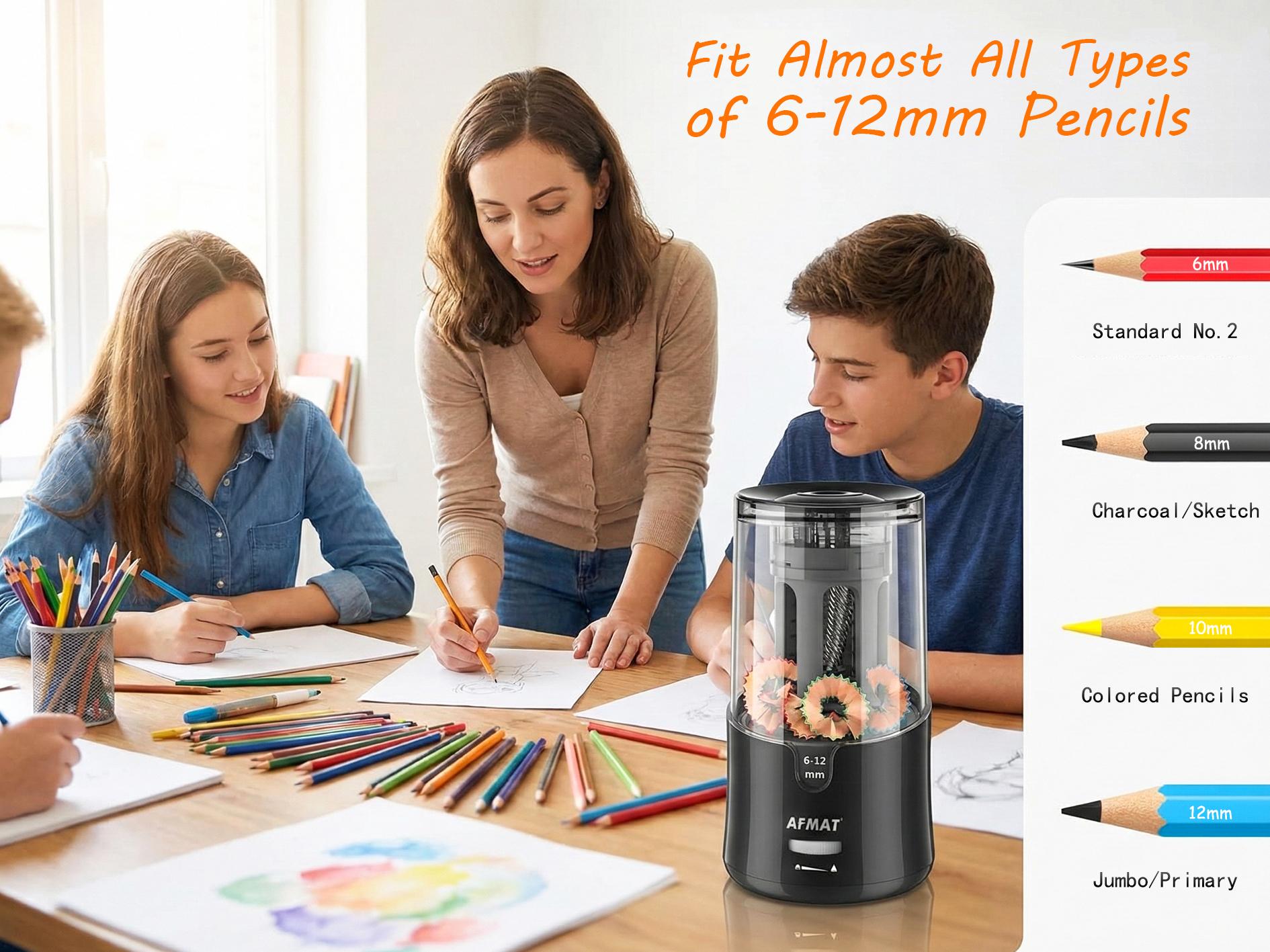 AFMAT Electric Pencil Sharpener, 3s Fast Sharpening, Auto Stop, 2 Sharpness Settings for 6-12mm No.2 & Colored Pencils, Worldwide Plug, Ideal for Artists, Art Materials, Art Supply,summerwins