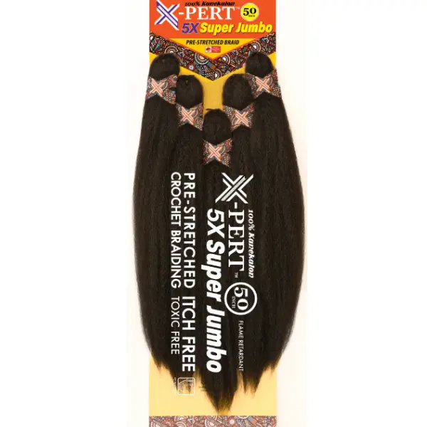 Janet Collection X-PERT 5X Super Jumbo 50" Kanekalon Pre-Stretched Braiding Hair - Hydrophobic, Soft Touch, Itch-Free, Crochet Friendly