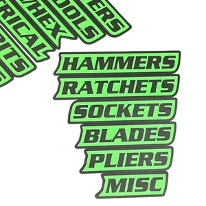 Magnetic Toolbox Labels 12 Pack 3D-Printed Tool Box Organize Accessories Reusable Tags for Steel Toolboxes Carts Drawers Cabinets Black Efficient Organization sticker alternative