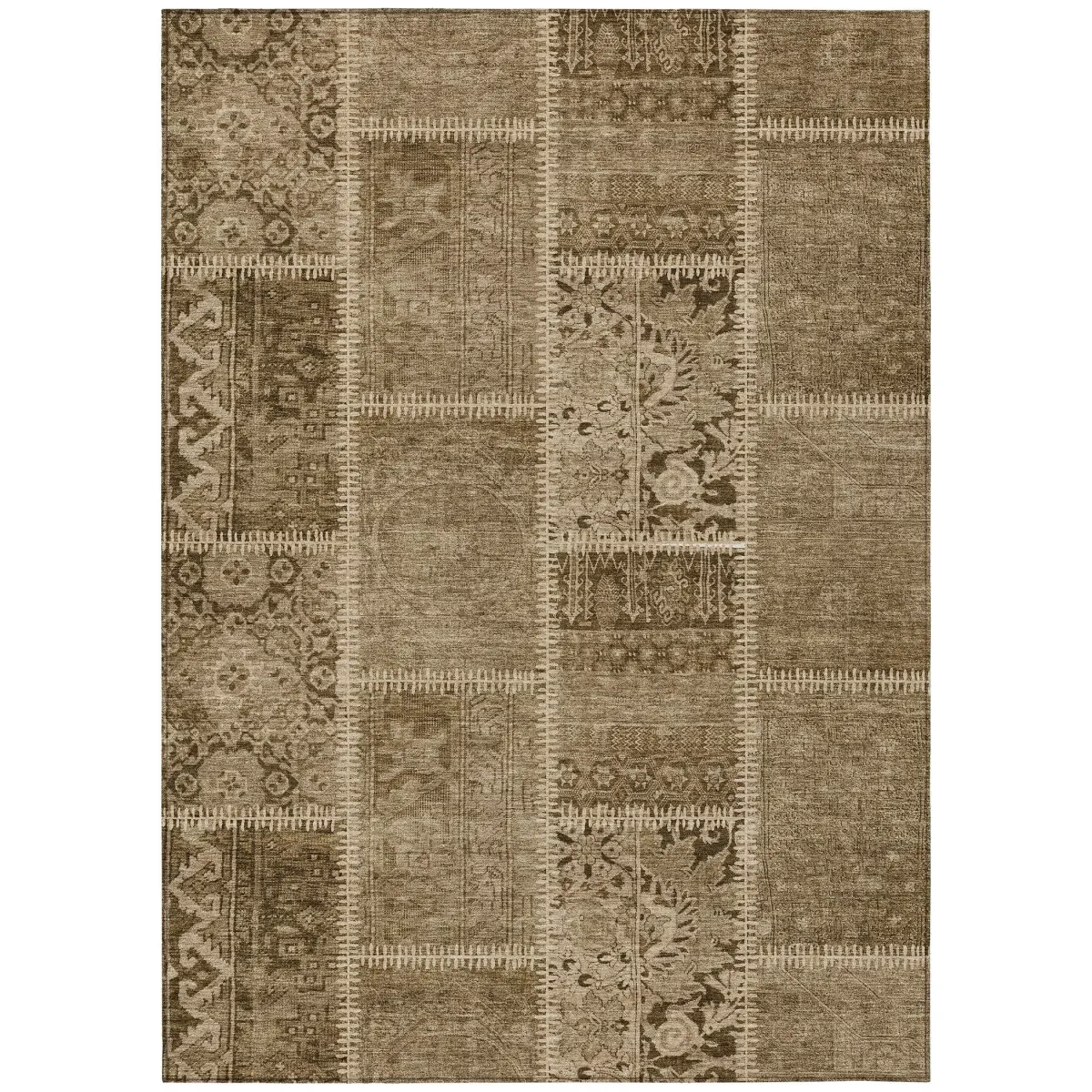 HomeRoots 579377 9 x 12 ft. Patchwork Washable Indoor & Outdoor Rectangle Area Rug, Brown & Beige