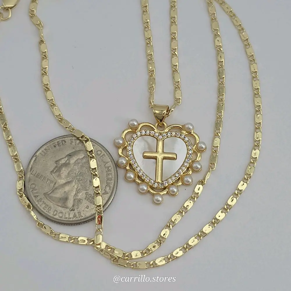 Heart with cross beautiful love design perfect necklace gold-plated 24"inches white colors