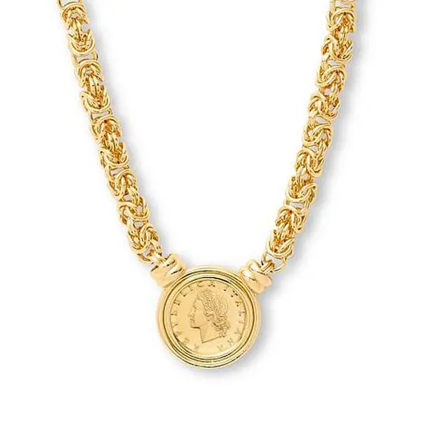 Bellezza 20-Lira Coin Pendant with Byzantine Chain Necklace