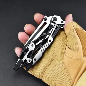 Two tone pocket knife grey chrome folding knife with carrying sheath outdoor multi tool