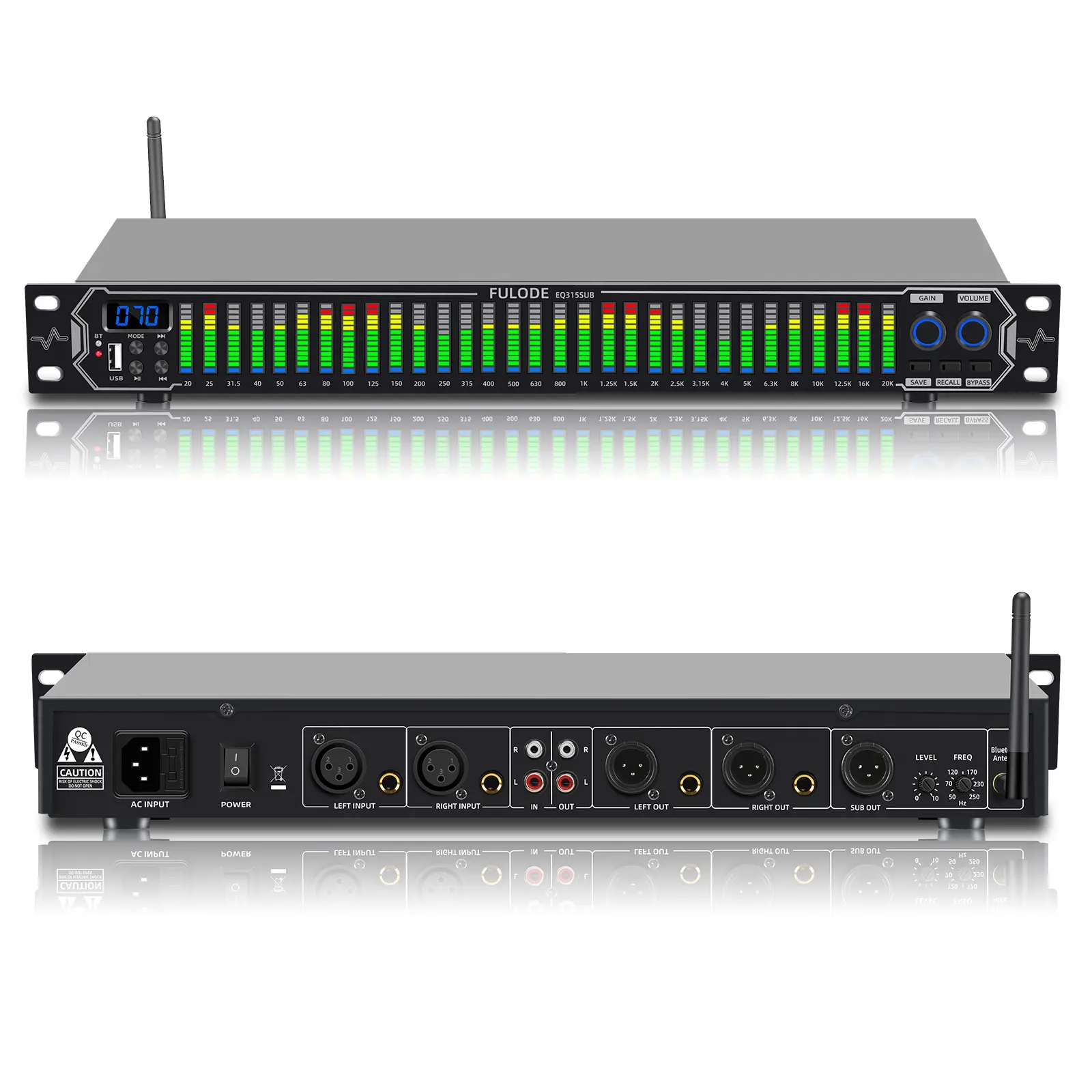 31-Band Digital Graphic Equalizer with Real-Time Spectrum Analyzer, Studio-Grade Noise Reduction Rack Mount, Crystal Clear Home Audio Upgrade, Movie & Lights Compatibility, USB Port & Bluetooth Connectivity, Studio Essential Gear