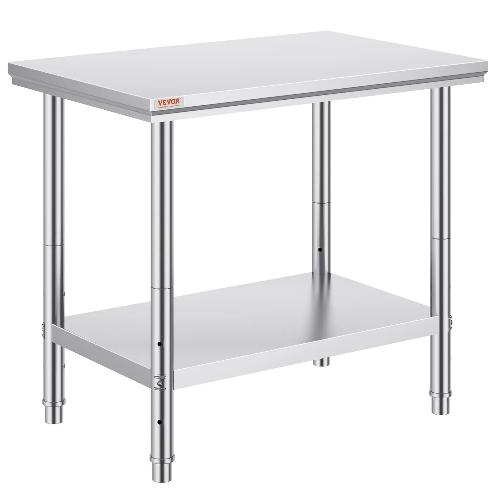 【FathersDayGift】VEVOR Stainless Steel Prep Table, 35 x 24 x 31 Inch, 700 lbs Load Capacity, Heavy Duty Metal Worktable with 3 Adjustable Height Levels, Commercial Workstation for Kitchen Garage Restaurant Backyard