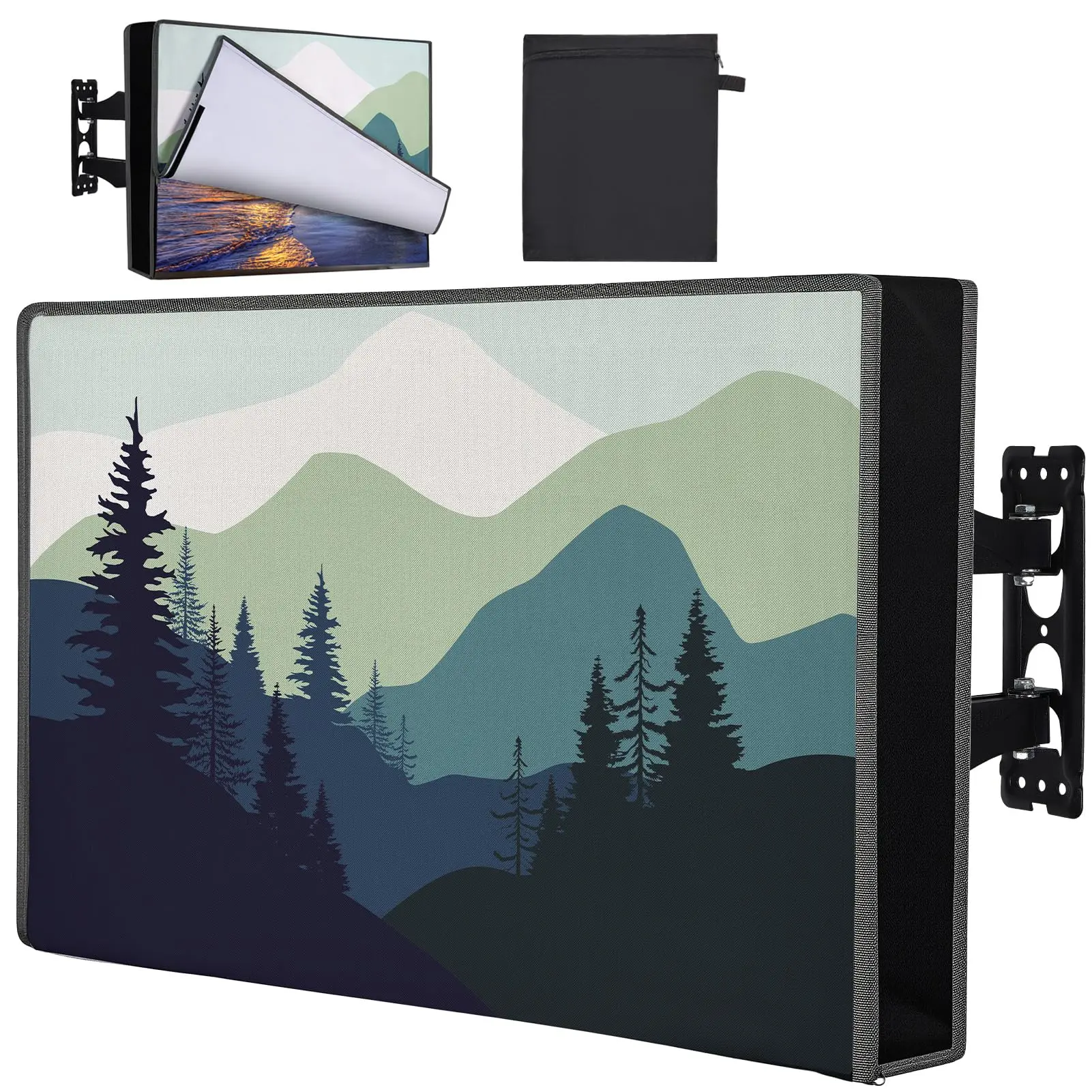 Outdoor Tv Cover 28 To 32 Inch Waterproof Weatherproof For Outside Half-covered Front With Double Zipper 600d Thick Fabric Enclosure Protectors Outdoors  Blue Green