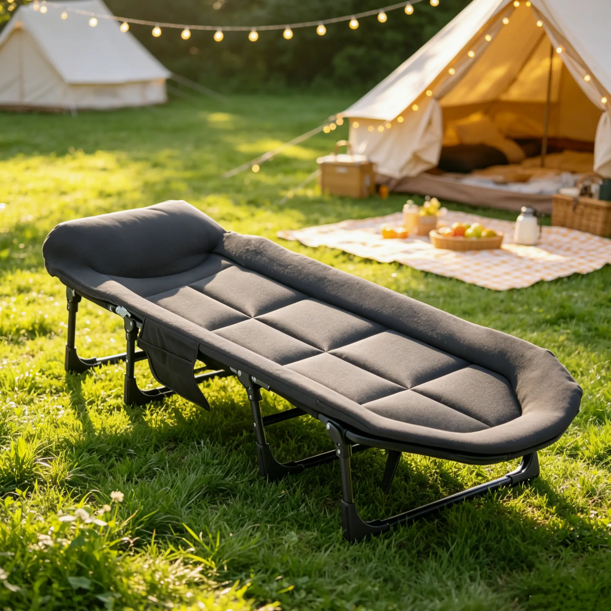 【Summer Sale】Sweetcrispy Camping Cot for Adults, 6 Angle Adjustable Folding Camping Bed with Mattress, Foldable Camping Bed for Camp, Office, Outdoor, Lightweight Camping Cot Supports 450 lbs