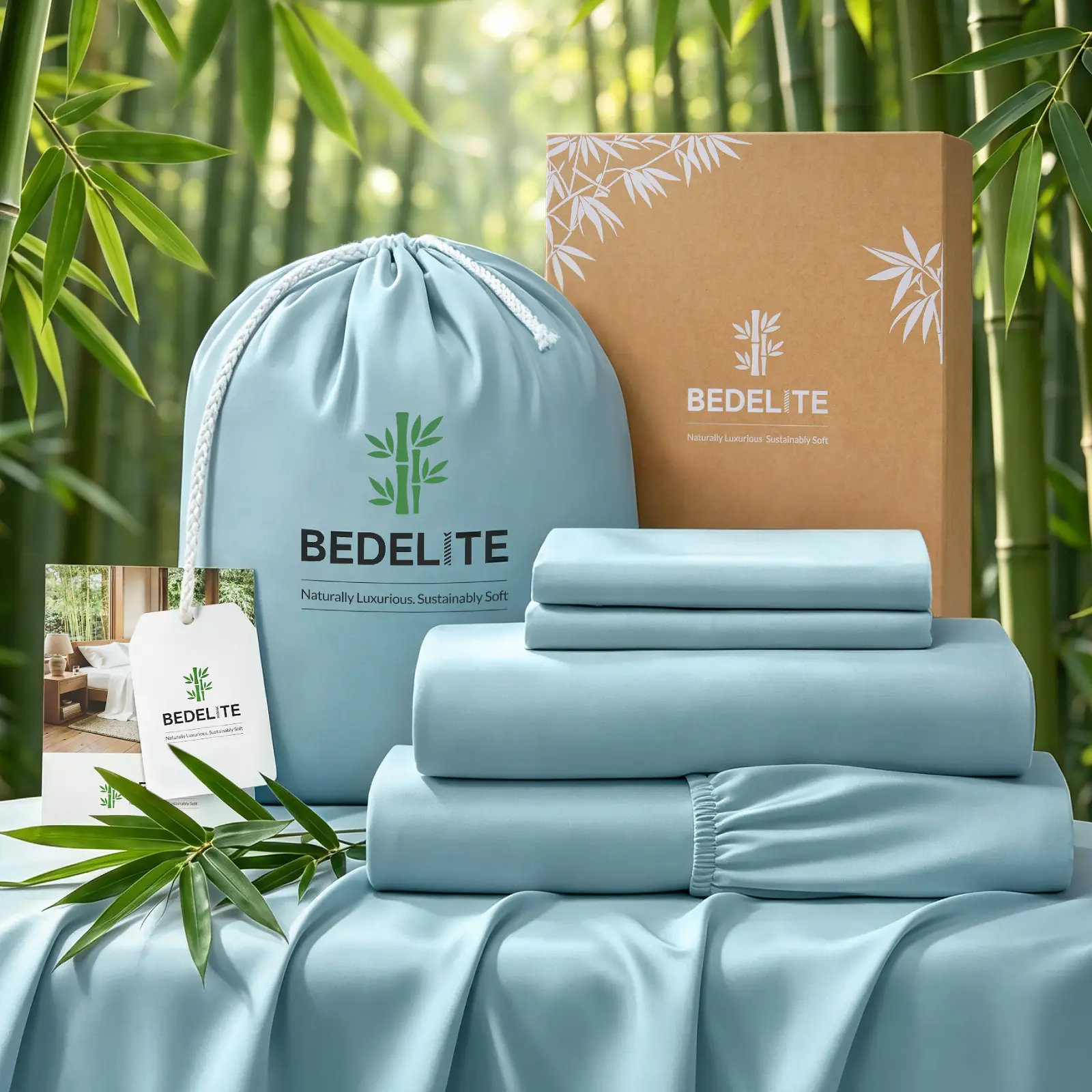 BEDELITE 100% Bamboo Viscose Sheets - 100% Organically Grown, Up to 18" Deep Pocket Queen Sheet Set, All Round Elastic & Corner Straps, Luxury Silky Soft Cooling Sheets for Hot Sleepers