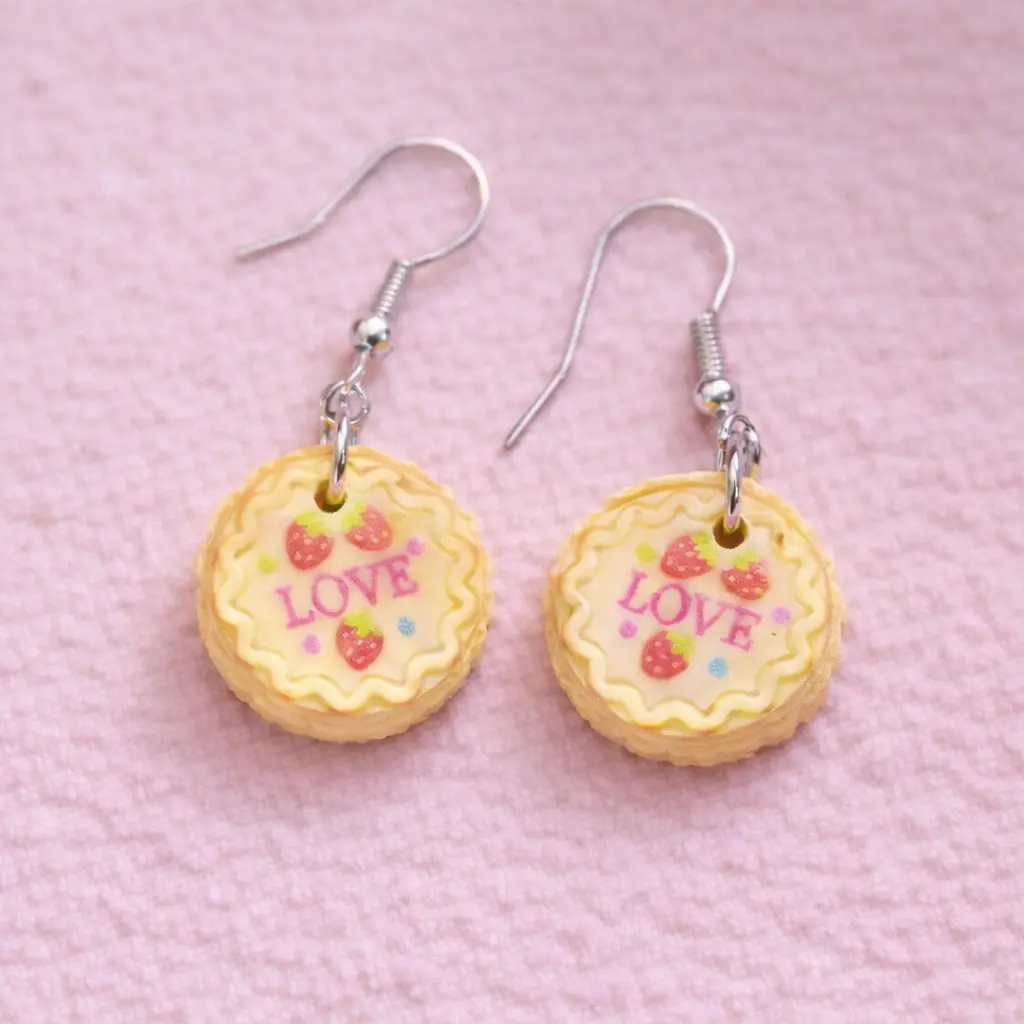 Beige and Pink Frosted Cake Dangle Earrings, Sweet Kawaii Dessert Jewelry, Whimsical Food Inspired