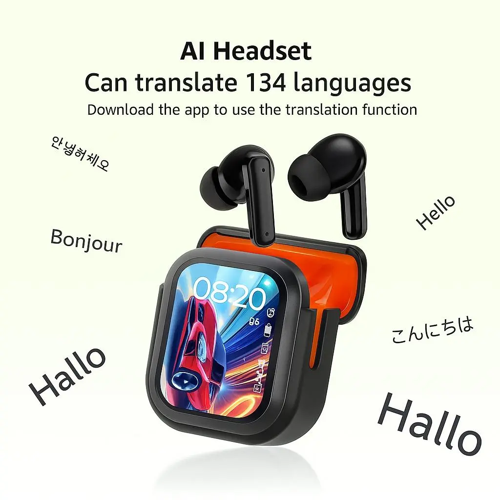 Upgraded Wireless Open Ear Headphone with AI, Bluetooth, 132-Language Real-Time Translation, 24-Hour Battery Life, LED Touchscreen, HiFi Bass, 40ms Gaming Low Latency, Type-C, Cells, Comfortable for Side Sleepers & Running