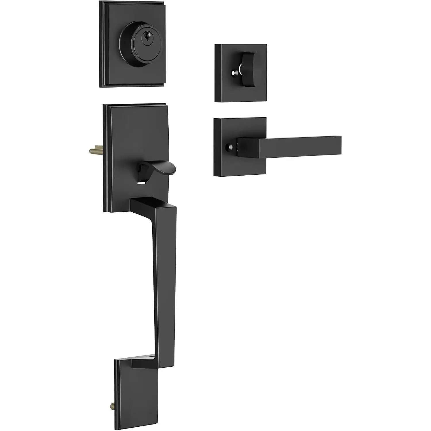 Black Front Door Handle and Deadbolt Set, Front Door Lock Set, Exterior Door Lock Set with Single Cylinder Deadbolt, Reversible for Right & Left