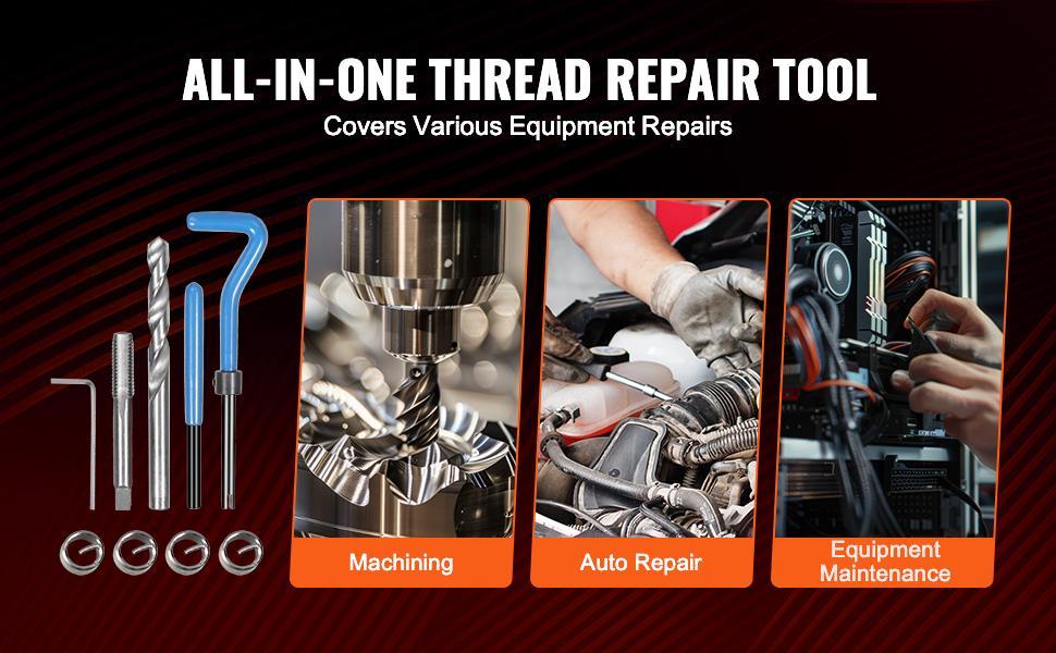 VEVOR 131 PCS Helicoil Thread Repair Kit SAE Tool 1/4 5/16 3/8 7/16 1/2 in UNC,repair tool kit VEVOR 131 PCS Helicoil Thread Repair Kit SAE Tool 1/4 5/16 3/8 7/16 1/2 in UNC,repair tool kit