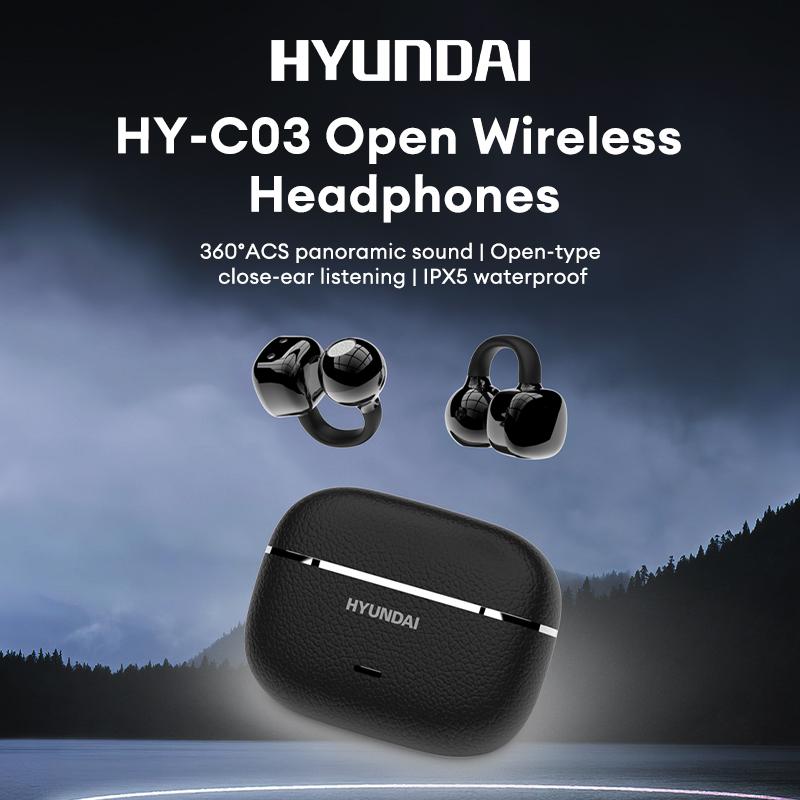 HYUNDAI C03 Clip-On Wireless Headphones with 2025 Bluetooth 6.0 for Faster, Stable Connection & Low Power Use, DT6.0 Pulse Directional Tech, 360° ACS Panoramic Sound, IPX5 Waterproof Electronic Headset Earbuds for Music & Calls, Comfortable for Sports