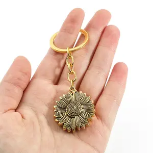 Sunflower Keychain, Engraved Sunflower Keychain Pendant, Meaningful Inspirational Motivational Gift