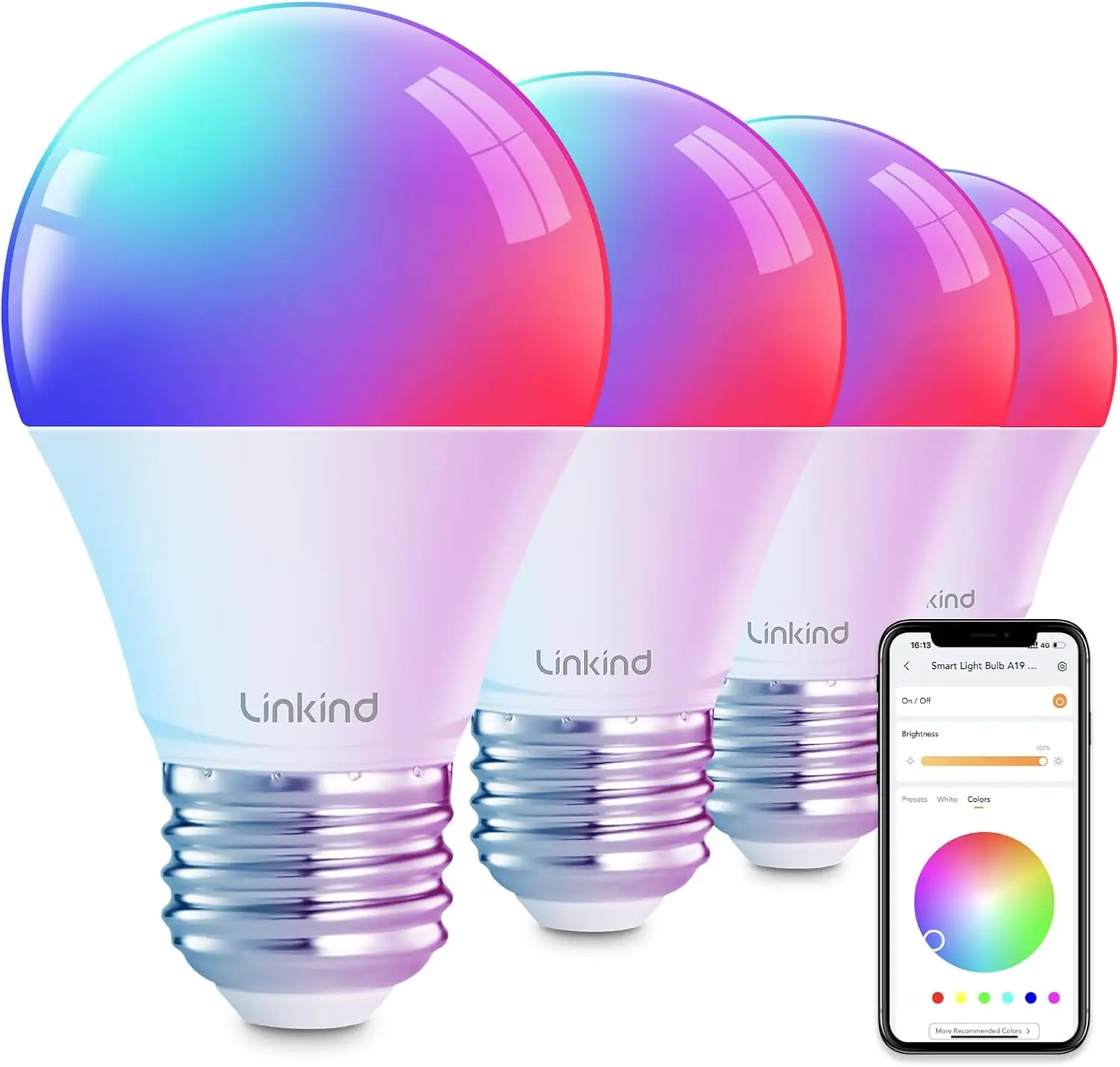 Linkind Matter Smart RGB Bulb 60W with Voice & APP Remote Control, Music Sync, Color Changing,Smart Bulbs Work with Apple Home/Siri/Google Home/Alexa