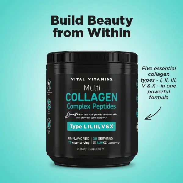 Multi Collagen Peptides Powder | Boost Optimum Hair, Skin, Nails, Joints & Gut Health | Unflavored, Easy to Mix | Types I, II, III, V, X Collagen | 30 Servings