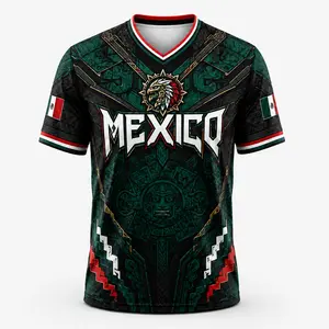 Men’s V-Neck Soccer Fan Shirt, Aztec Calendar Inspired Eagle Warrior Graphic, Short Sleeve Athletic Tee
