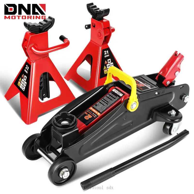 DNA Motoring  2 Ton (4000 lbs) Capacity Low Profile Hydraulic Trolley Service/Floor Jack Combo with 2 Ratchet Jack StandsDD15tool sdx