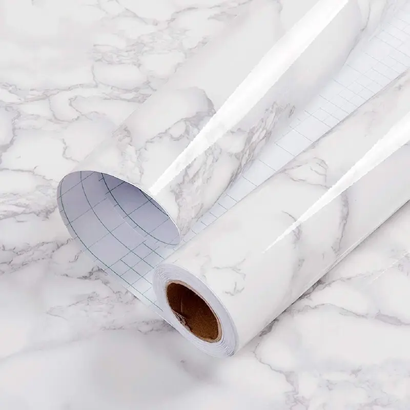 Thick and Removable Modern Vinyl Adhesive Stickers - Peel-and-Stick Glossy Marble PVC Film for Home Cabinet Facelift, Kitchen Countertops Refurbishment
