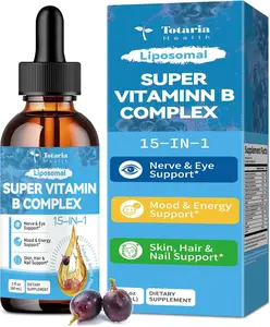 15-in-1 Liposomal Vitamin B Complex Pro, B Complex Drops with Vitamin B1, B2, B3 Niacinamide, Choline, B5, B6, B7 Biotin, Inositol, Folate, B12, Zinc, Lutein, Zeaxanthin, Taurine, Vitamin C, 2 fl oz