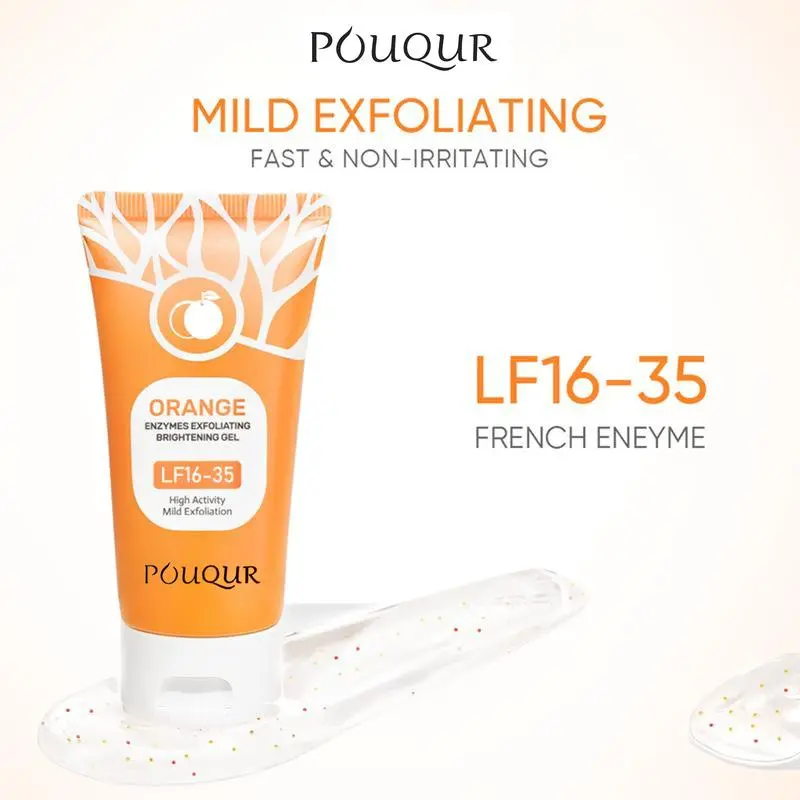 POUQUR Orange Exfoliating Gel, Brightening Face & Body Peeling Gel with Vitamin C, Instant Dead Skin Remover and Pore Cleaner, Mild Exfoliant for Sensitive Skin, 100g, Body Exfoliator