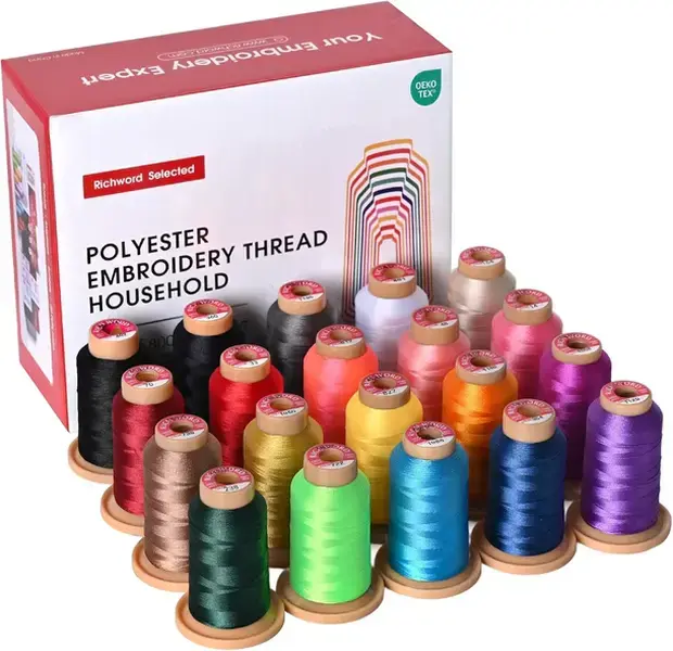 PooLin Richword Embroidery Polyester Thread 800m x 20 Colors 40wt 108D/2 for Sewing & Embroidery Machines