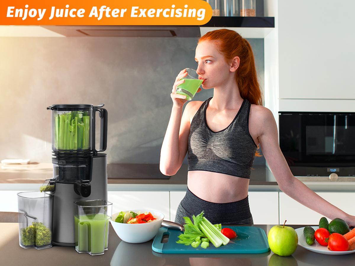 LQZ 350W Cold Press Juicer - Slow Masticating, 5.4 Inch Feed Chute, High Juice Yield, Easy Clean, 55rpm Technology for Whole Fruits & Veggies,Summer Glow