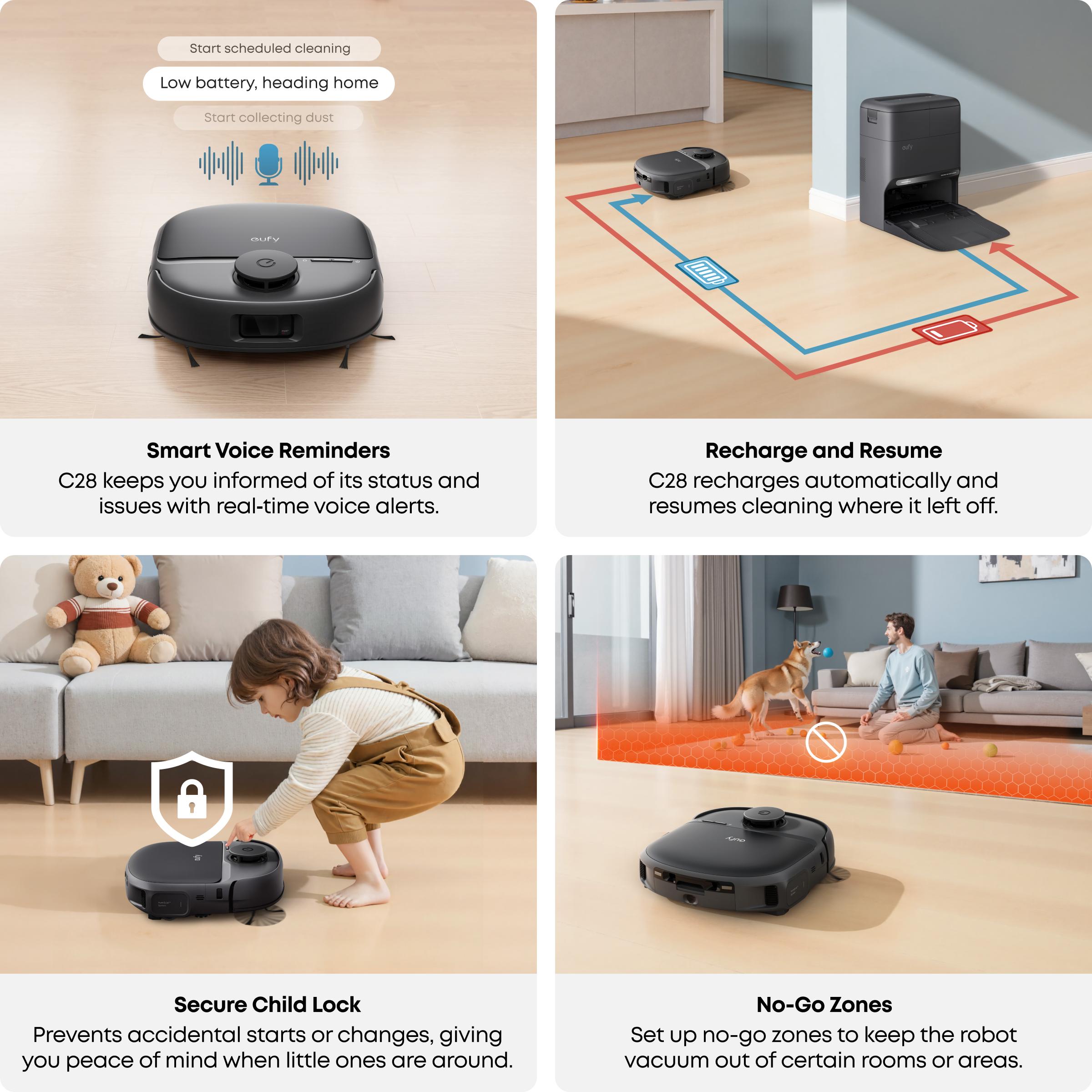 eufy C28 Robot Vacuum and Mop Combo, HydroJet Self-Cleaning Roller Mop, DuoSpiral Detangle Brush, 15,000 Pa Turbo High Suction, 5-in-1 Robot Vacuum and AI Obstacle Avoidance