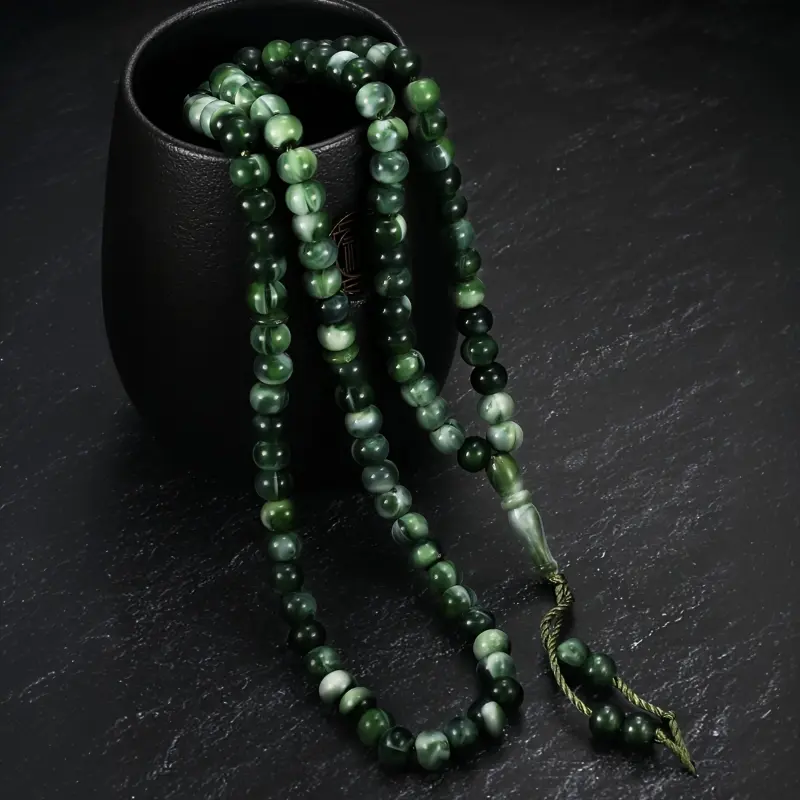 Green Gift For Lover Men's Fashion Prayer Beads 99 Round Acrylic Middle Eastern Style Handheld Mala Daily Worship Unisex Jewelry Accessory Ethnic No Pendant Stunning Elegant Wear Chic Piece Modern Stylish Charming