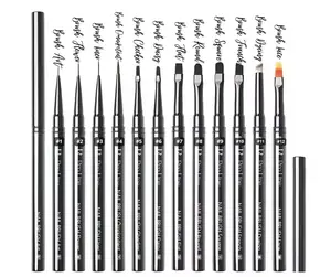 LR PRO LINE Professional Nail Art Brush Collection - 12 Styles with Metal Handles, Gel, Acrylic, Liner, Detail Brushes for Manicure & Pedicure, Twelve Styles