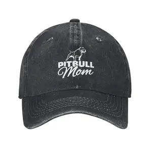 Pitbull Mom Unisex Washed Denim Distressed Baseball casquette Cap Vintage Adjustable Dad Hat Black Breathable Sports Caps