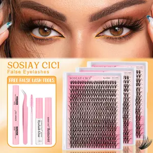 DIY Natural Lash Cluster Kit Thick Eye Lash Clusters Natural Look 40D D 9-16mm Lash Extension Kit Wispy Eyelash Clusters Volume Individual Lashes with Lash Bond and Seal Remover and Tweezers with One Clear Glue for Free