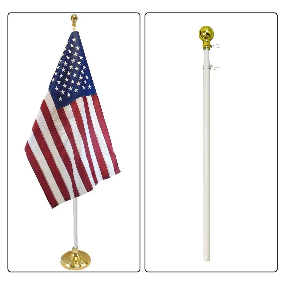White Aluminum Flagpole - 8ft Full Extend, 3-Telescopic Sections, Collapsible Adjustable, 38.5" Packed, Gold Ball Top, Indoor Display Ready for Home Improvement, Garden Decor