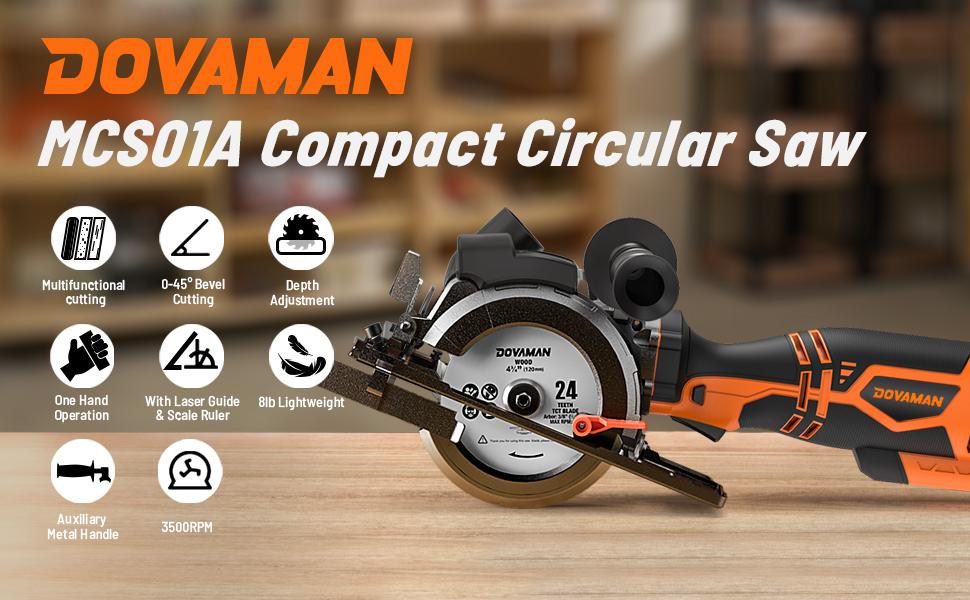DOVAMAN Circular Saw, 5.8A 4-1/2" w/Laser, Auxiliary Handle, 6 Saw Blades(4½", 4¾") Max Cutting Depth 1-11/16", Wood, Soft Metal, Plastic, Tile-MCS01A
