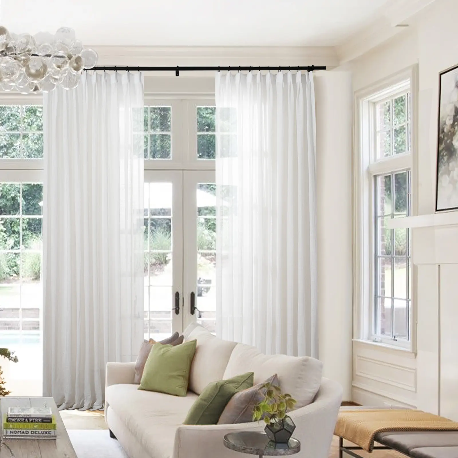 TWOPAGES Flynn Ready-Made Pleated Sheer Window Curtains (2 Panels), Light Filtering Drapes for Bedroom, Living Room, Scandinavian Modern Farmhouse Decor, Back to School＆Deals For You,dorm essentials,home decor,home essentials