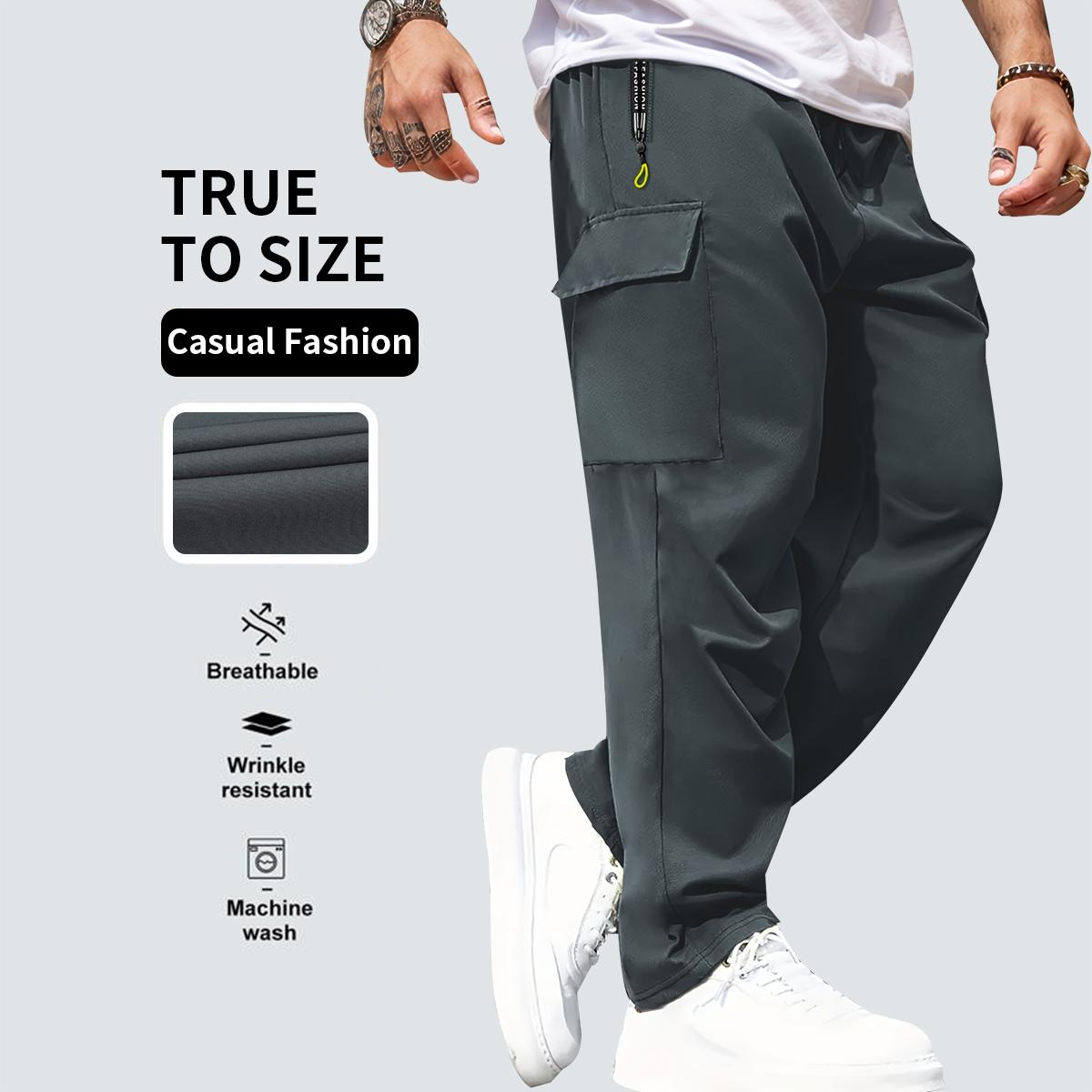 Men's Multi-Pocket Zip-Up Long Pants - TikTok Shop exclusive deal, casual everyday wear, stylish and practical, an essential part of any man's wardrobe, solid color casual work pants