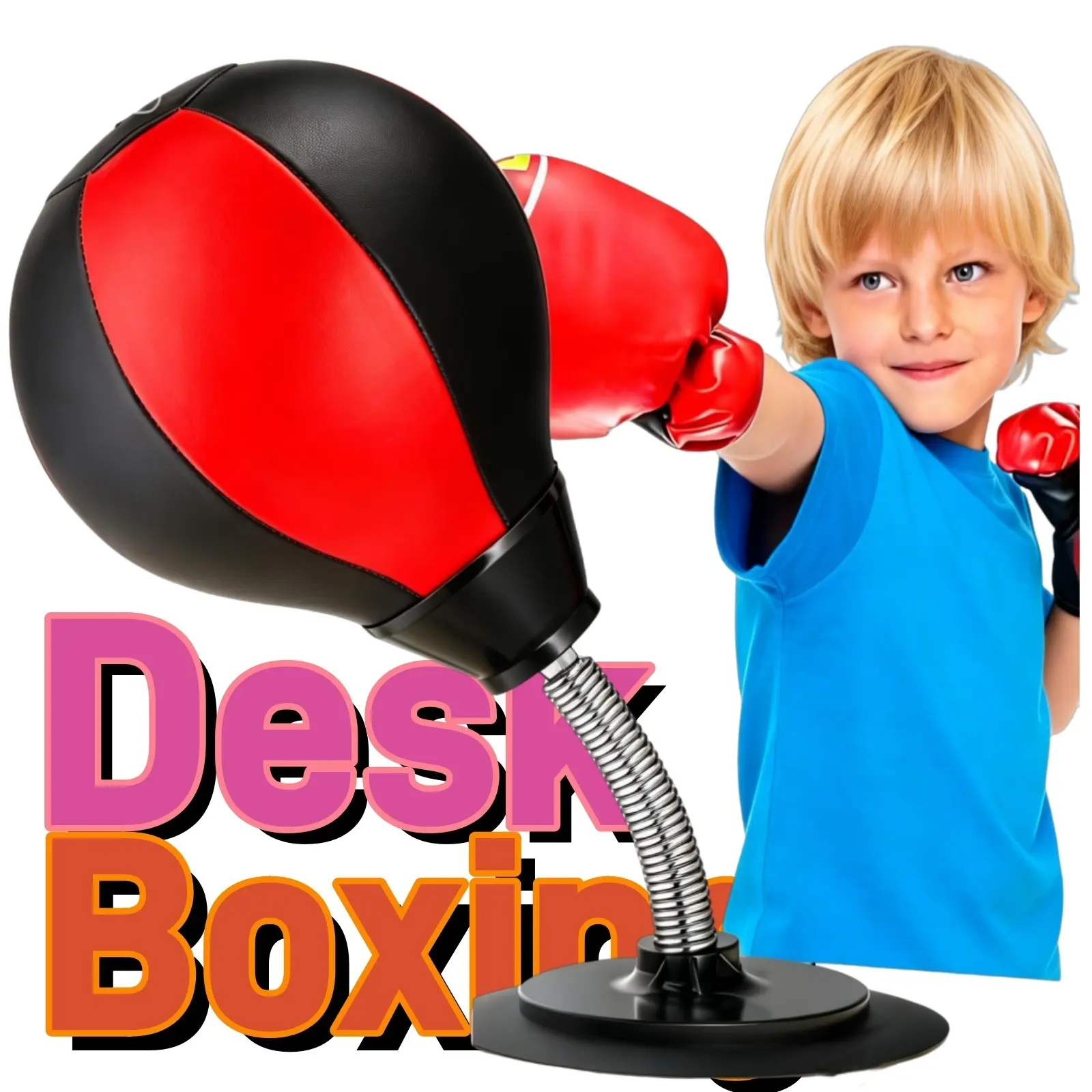 Heavy Duty Desktop Punching Bag Toy Boxing - Office Suction-Mounted Stress Relief Toy, White Elephant Gag Gift for Adults, Funny Desk Accessory for Coworkers