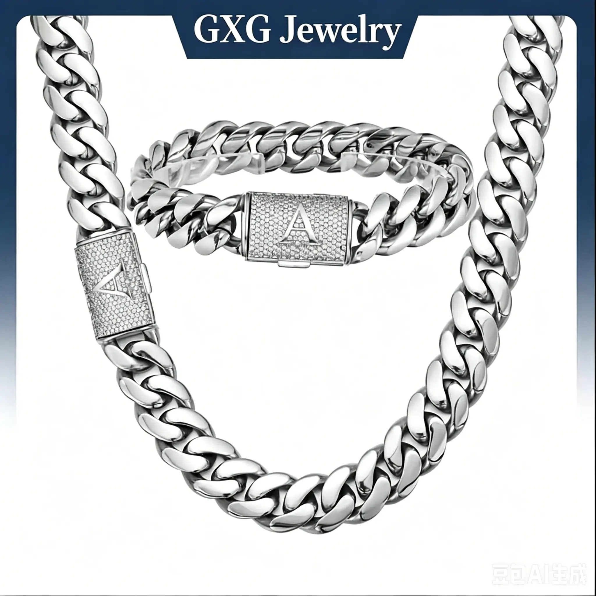 Men's 14mm Heavy Silver Stainless Steel Miami Cuban Link Jewelry Sets - A-Z Letters Initial Clasp, Gothic Punk Hip Hop Style, Unisex Personalized Daily Wear Gift, Carry Bag Included, Link Chain, Miami Cuban Link Necklaces